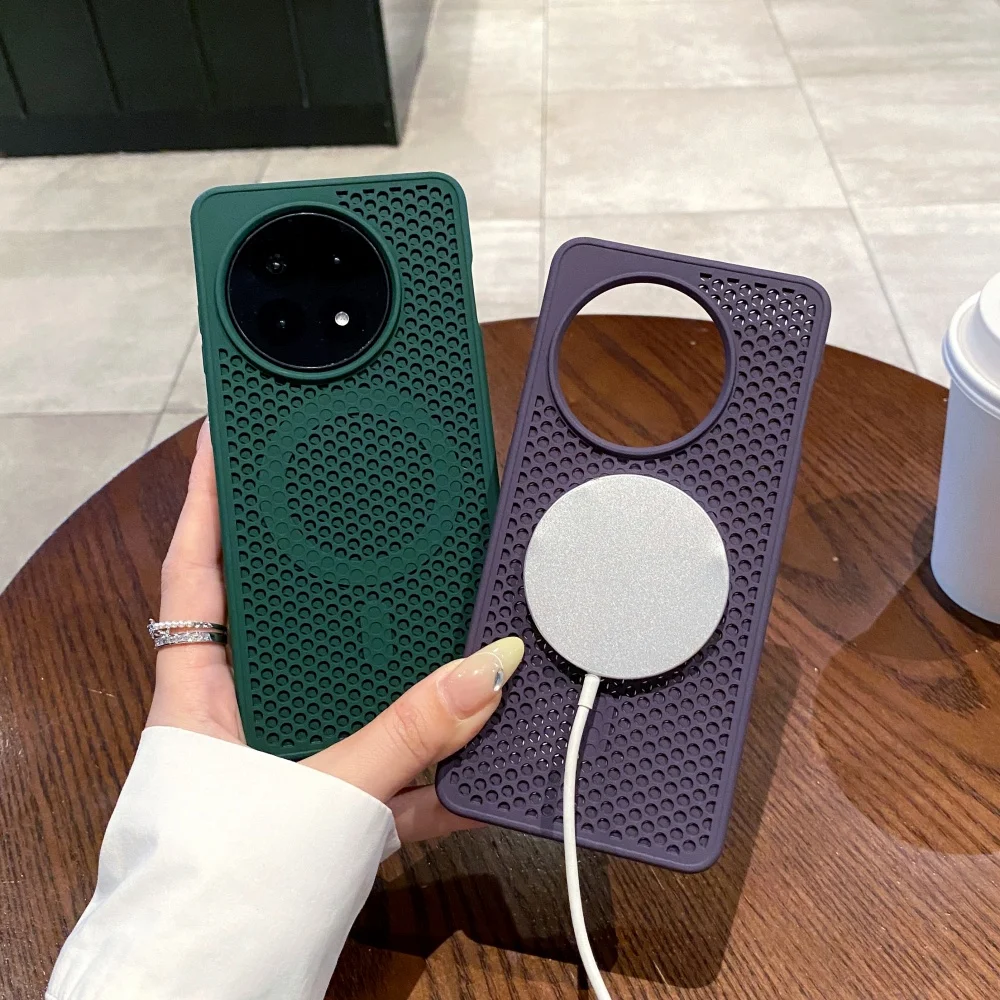 Luxury Heat Dissipation Mesh Magnetic Phone Case with Wireless Charging Honeycomb Cover