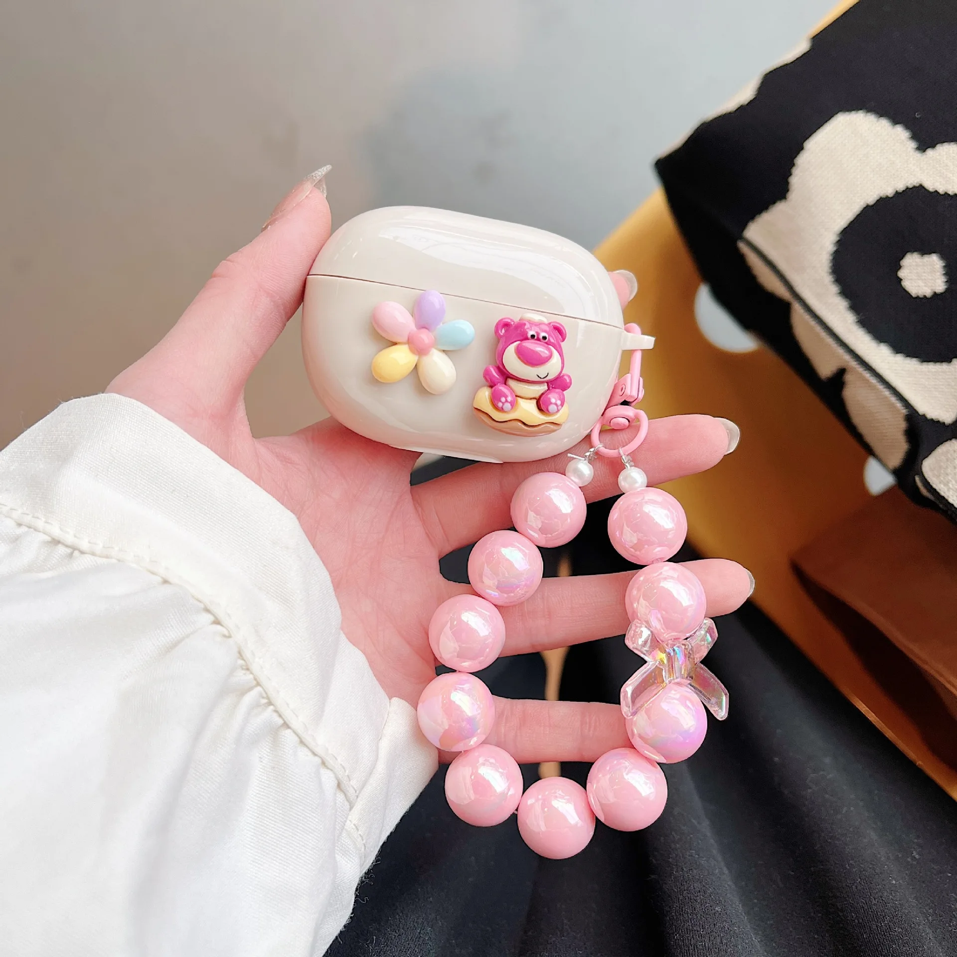 Cartoon Beige Protective Cover with Pendant for Wireless Bluetooth Headphones