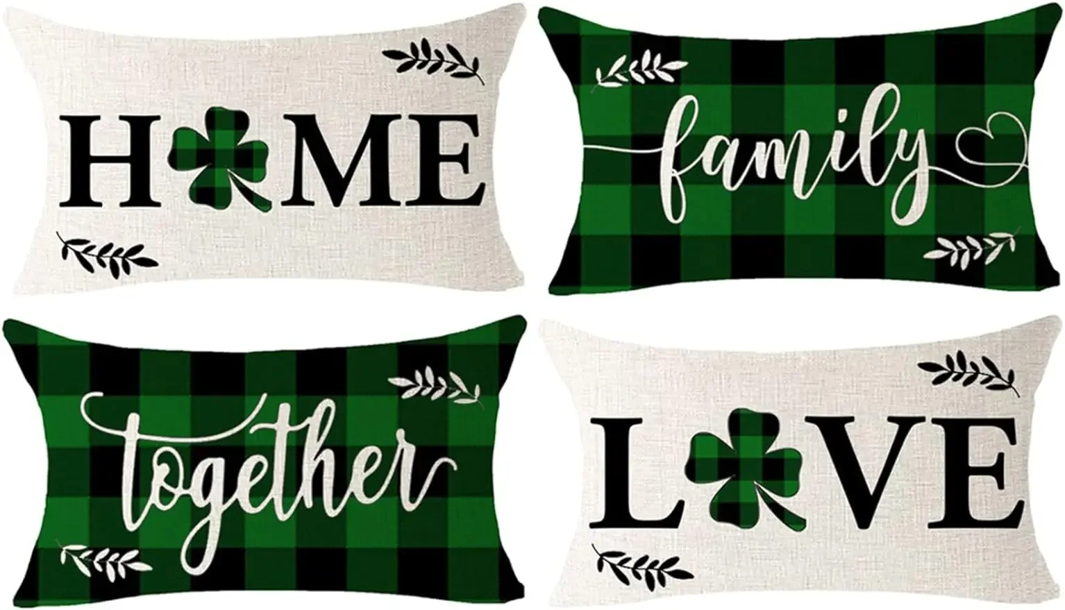 

Lucky love clover family green plaid waist linen pillowcase cushion cover sofa decoration 40X60cm