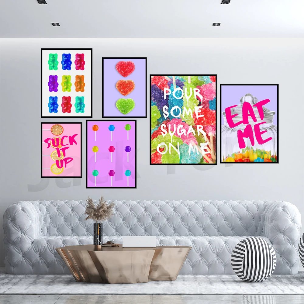 Buy Rainbow Gummy Bear Poster, Nostalgic Pink Wall Art