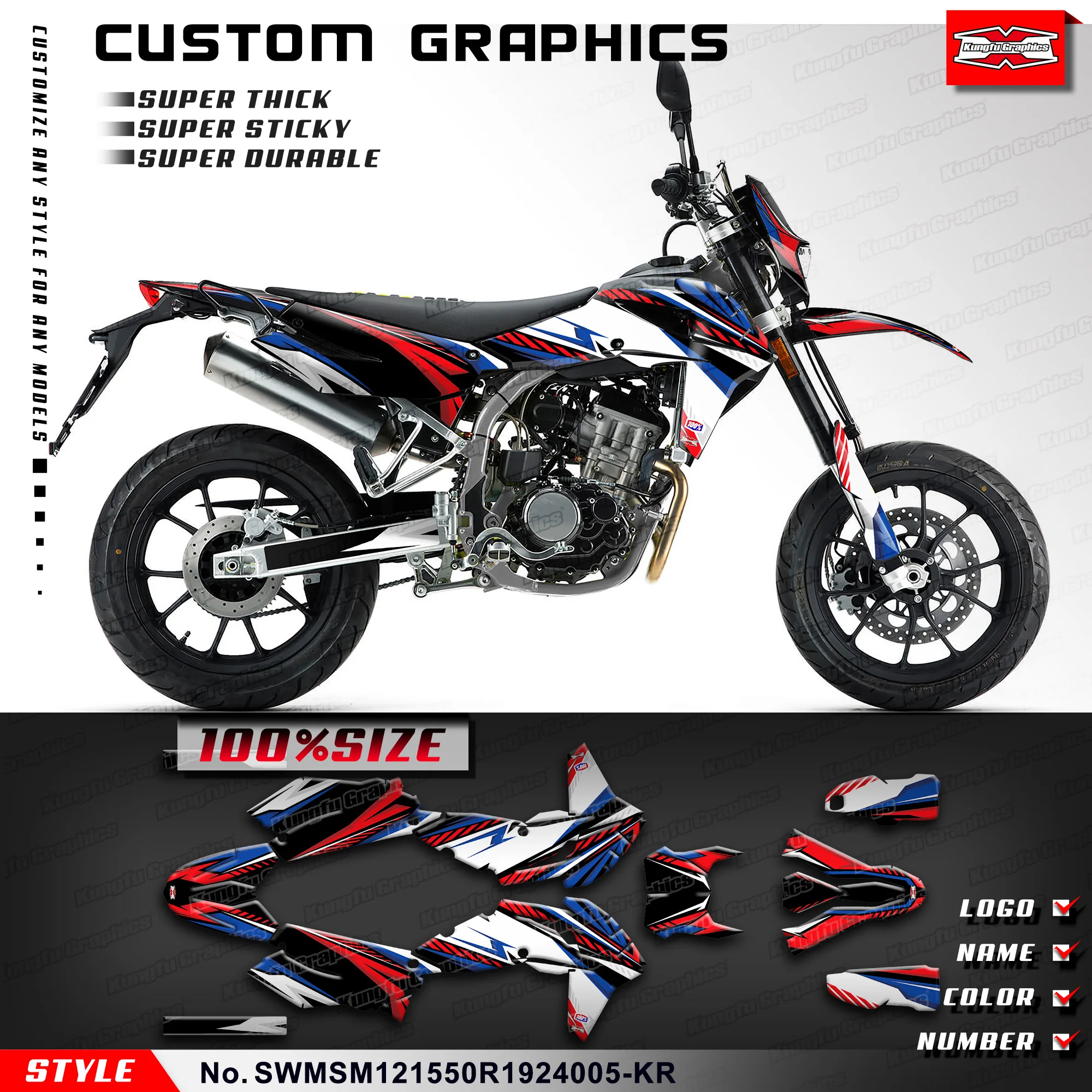 

KUNGFU, графическая наклейка для мотоцикла, лист для SWM SM500R SM125R SM150R SW150GY (CN) 2019-2024, SWMSM121550R1924005-KR