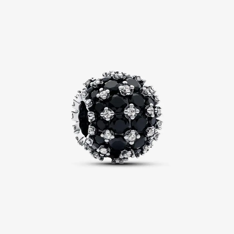 

2024 Authentic 925 Sterling Silver Sparkling Pavé Round Black Charm beads Fits Pandora bracelets Jewelry Making