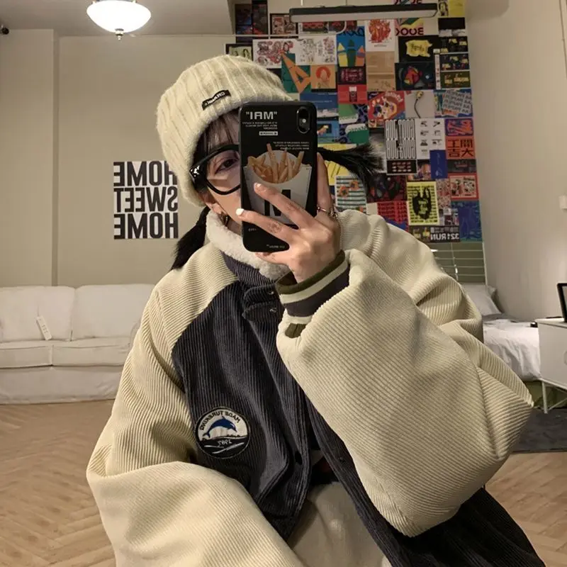 

Korean style women's autumn and winter design niche loose plus velvet thickened cotton coat 2023 new oversize jacket trend tops