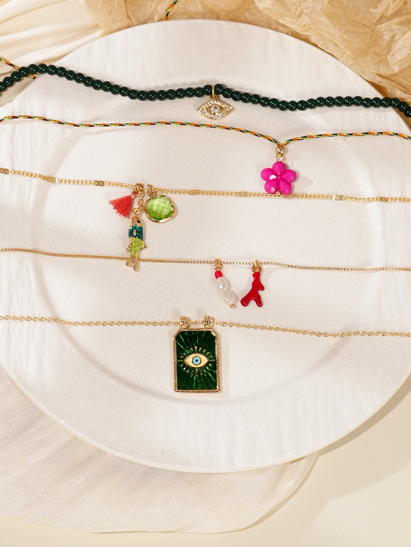 5pcs Bohemian Stacked Necklace Womens Daily Jewelry Gift