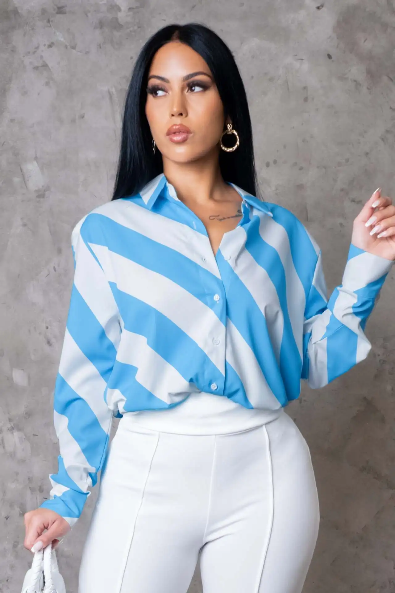 

Spring and Summer Casual Long Sleeve Stripes Button Blouse Top 2023 Fashion Women Elegant Office Loose Turn-down All-matc Shirts