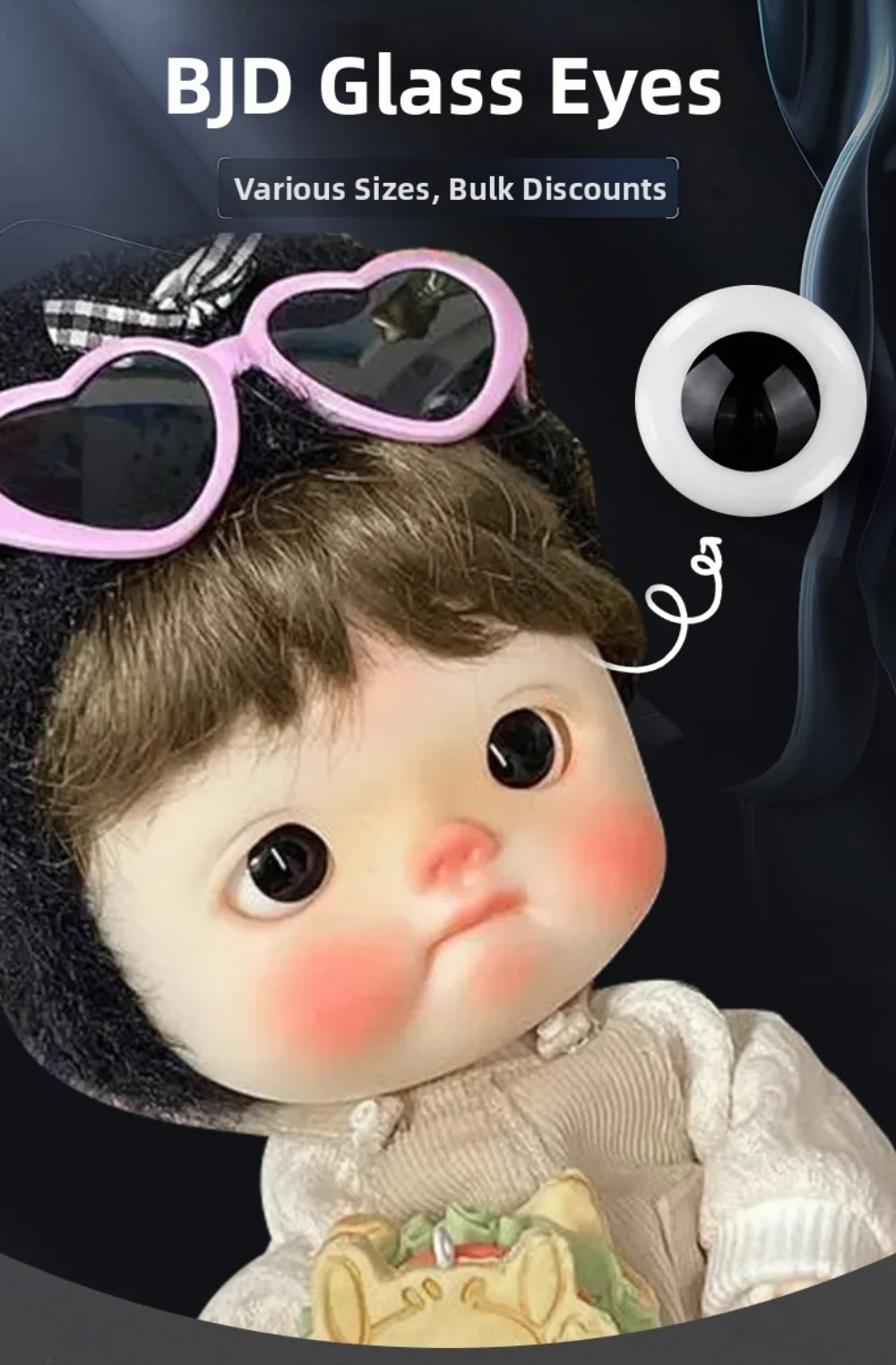 4mm 6mm 8mm 10mm Glass Eyes Eyeball Handle Style Black DIY Making Crafts Accessories Black Pearl Eyes For BJD /for OB11 Dolls