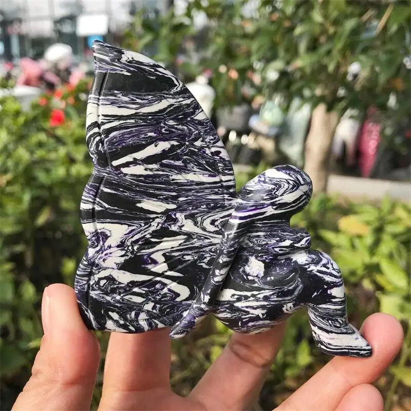 

8.5CM Natural Black And White Stone Butterfly Fairy Crystal Carving Crafts Healing Lucky Stone Girl Birthday Present 1pcs