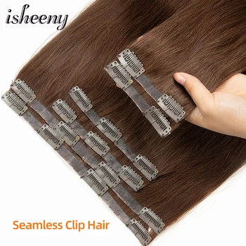 Isheeny Seamless Clip in Human Hair Extensions 14"-24" Brazilian Machine Remy Hair PU Clip Hair 6pcs/set 120g Customized Items