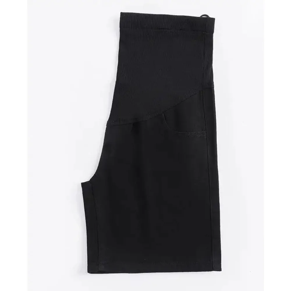 High Waist Side Stripe Patchwork Maternity Cotton Trousers Adjustable Waist Short Jeans Korean Style Pregnant Woman Denim Shorts