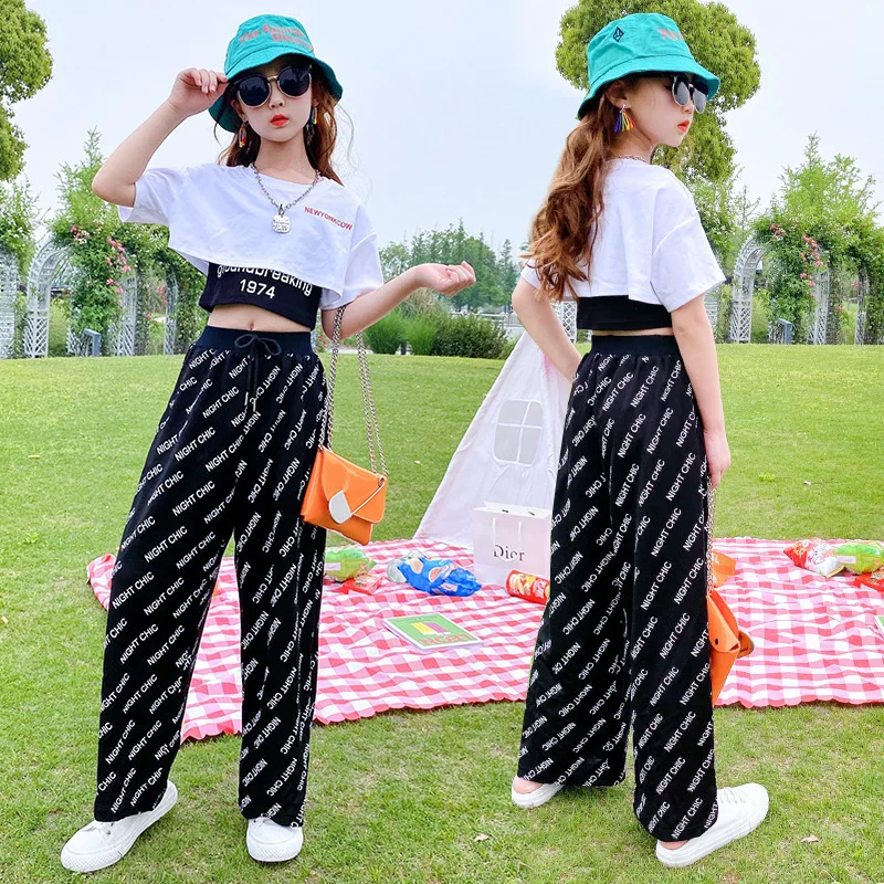 

Fashion Girls Clothing Set New Summer Kids Sweatshirt T-shirt Vest Wide-leg Pants 4 5 6 7 9 10 11 12 Yrs Chilthen Clothes Sets