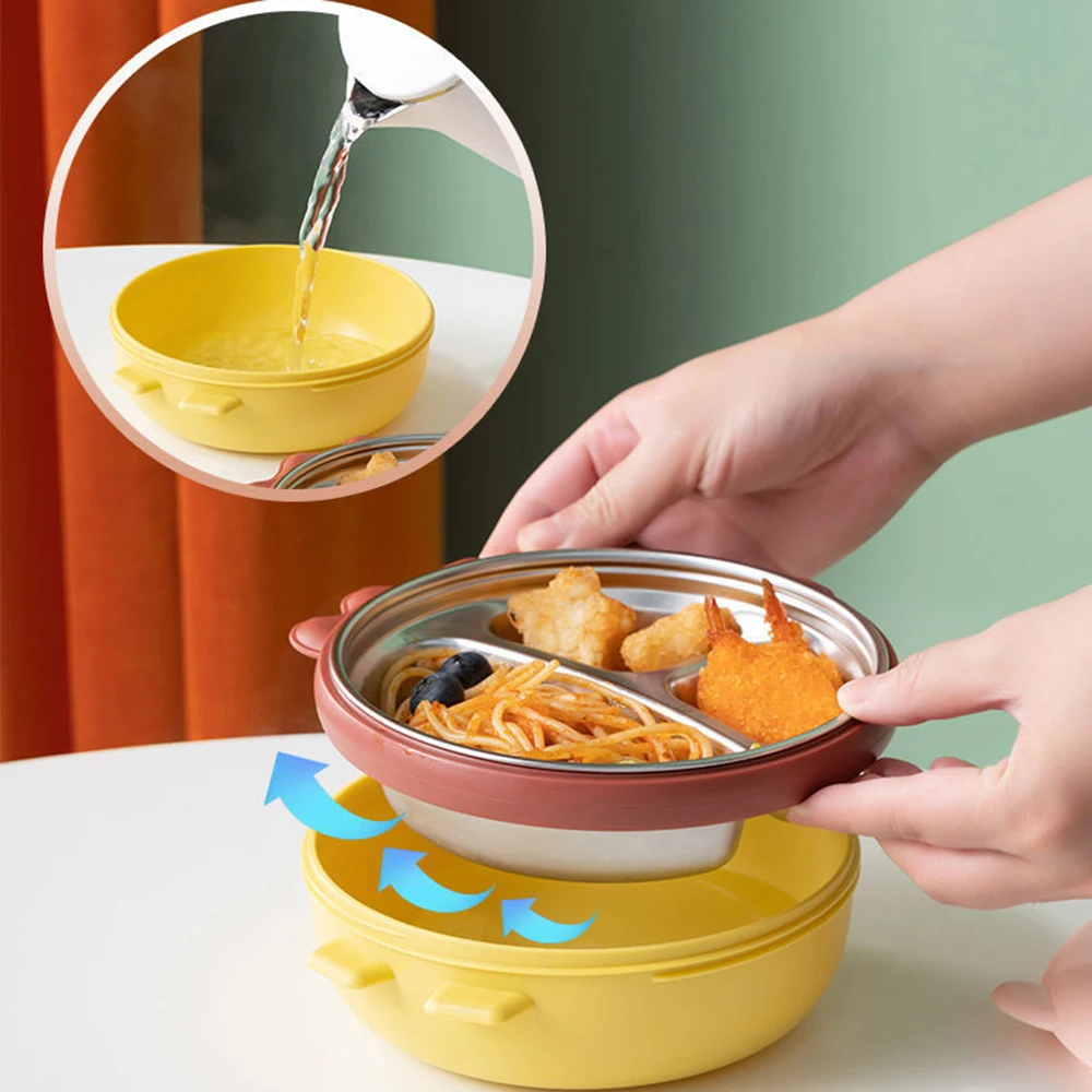 

Menoea Stainless Steel Lunch Box for Kids Cartoon Dinosaur Partition Hot Water Insulation Children Cute Bento Box Food Container