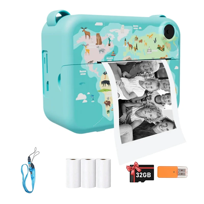 사진용 디지털 어린이 카메라, 미니 프린터, 휴대용 열 즉석 인쇄 사진, 어린이 카메라, 비디오 교육 장난감 선물