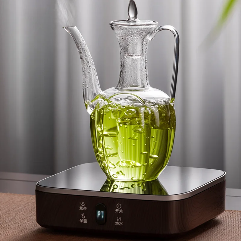 GIANXI Chinese Tea Ceremony Culture Glass Teapot Imitation Song Swan Neck Long Mouth Hand Pot Electric Clay Oven Heating Tea Set glass teapot,tea brewing pot