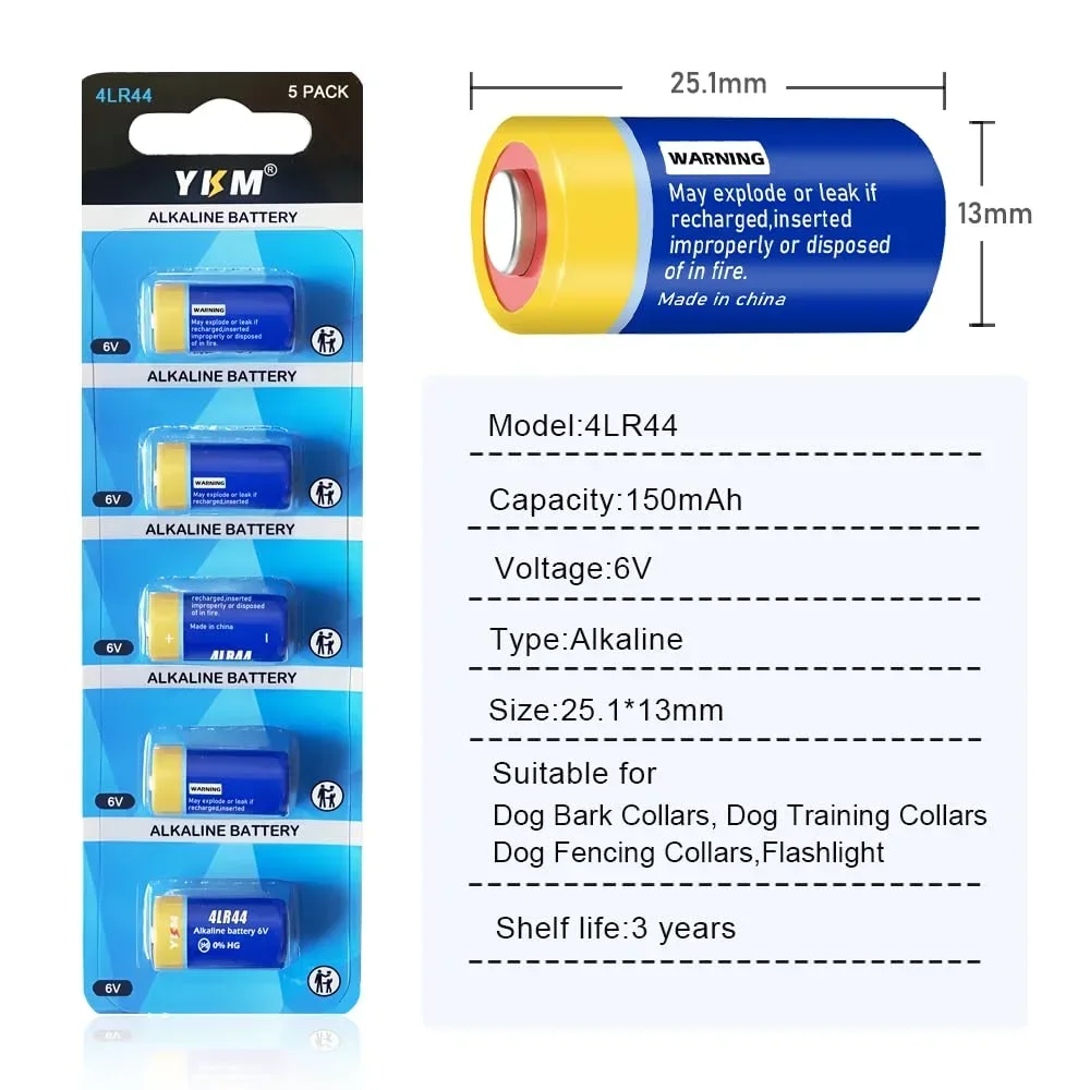 5-Pack 4LR44 6V Batteries - High Capacity Silver Oxide Batteries For Dog Bark Collars & Medical Devices