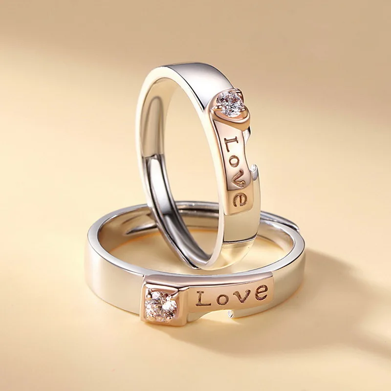 Bague De Couple Argent 925 Infinite Love X Zircon - Taille Réglable, Cadeau Saint-Valentin