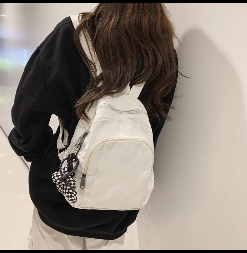 DCIMOR New Canvas Women Backpack Female Solid Color Multifunction Small Backpacks Girl Cool Travel Bag Mini Schoolbag Cute Packs