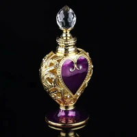 1pc Crystal Perfume Bottle Purple Heart Crown Vintage Golden Lace 12ml Collectible Empty Glass Tube Portable Palace Luxury Decor 1