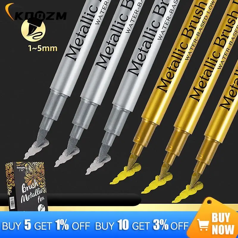 

Gold/Silver Brush Metallic Marker Pens Set Gold Silver Permanent Art Markers For Artist Illustration Crafts Scrapbooking Fabric