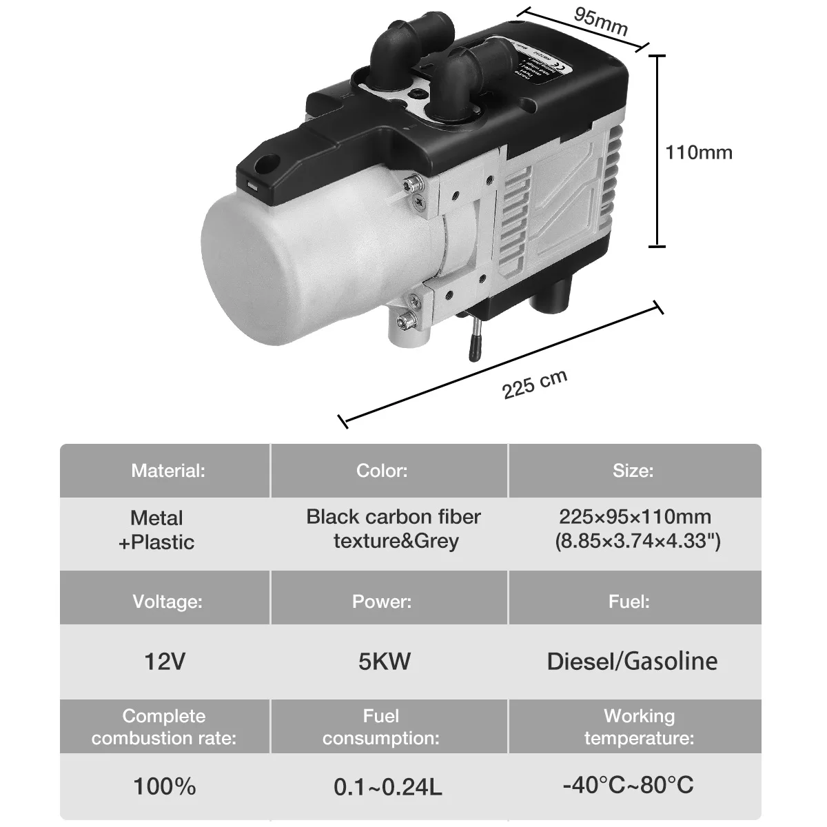 12V 5KW Diesel Gasoline Dual Mode Heater Kit Diesel Universal Water Heater  With Remote Control LCD Monitor for Motor Trucks