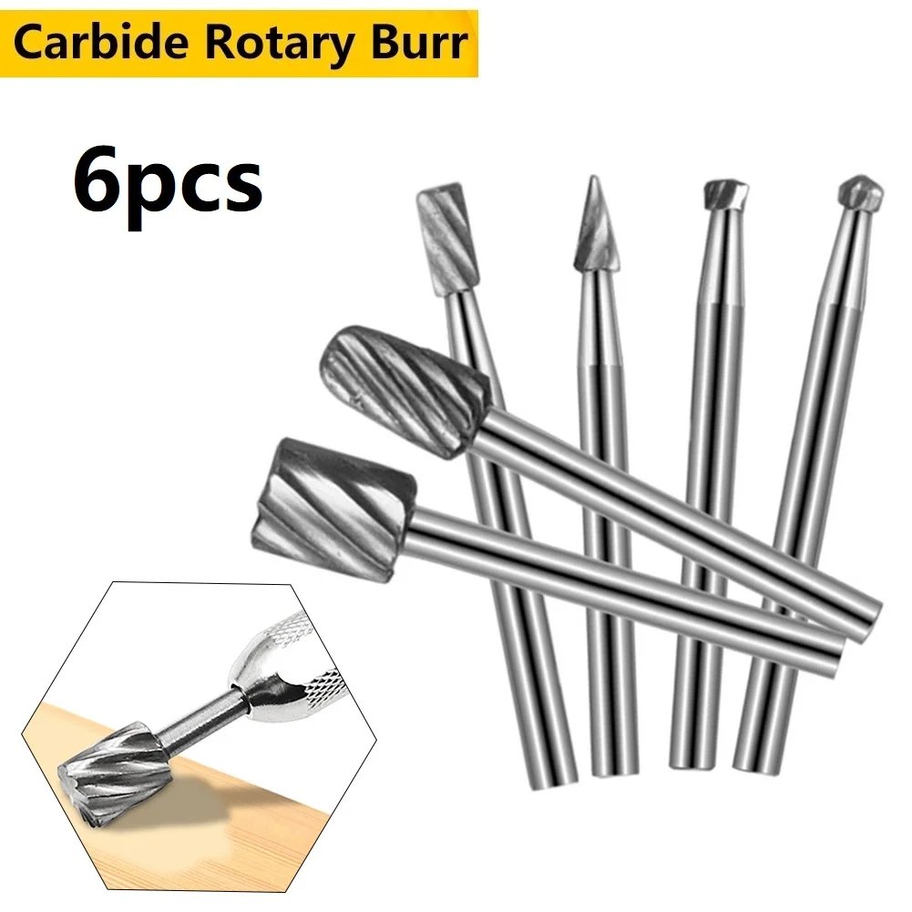 

HSS Rotary Burr Garden Home Rotary Router Routing Tool Workshop 6PCS Cutter Equipment For Wood Carving Grinder