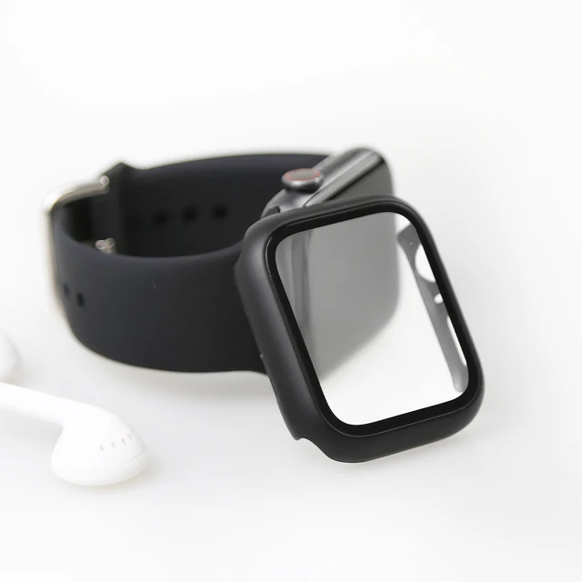 Glass+Cover For Apple Watch Case 45mm 41mm 44mm 40mm 42mm 38mm iWatch Accessorie Screen Protector Apple Watch Serie 3 4 5 6 SE 7 Black
