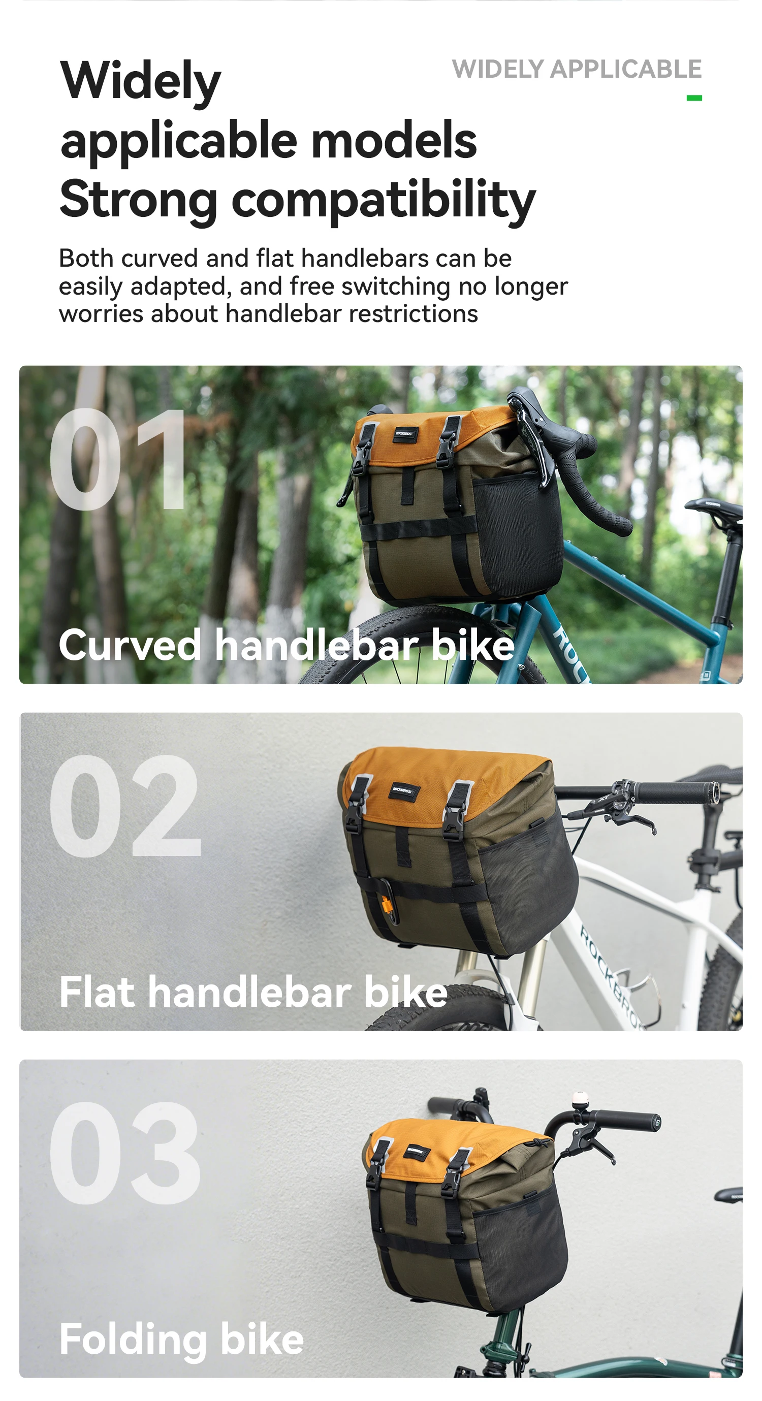 ROCKBROS Bike Front Bag 24L Large Capacity Expandable Handlebar Bag Portable Waterproof Shoulder Bag Fits various scenarios Bag