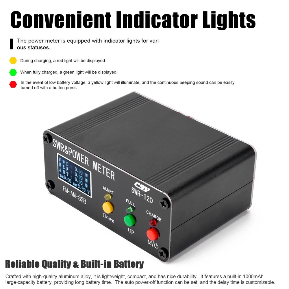 120W SWR Digital Power Standing Wave Meter 1.8-54MHz Shortwave Meter FM AM SSB Modes Power Support SWR/Power Adjustable power meter