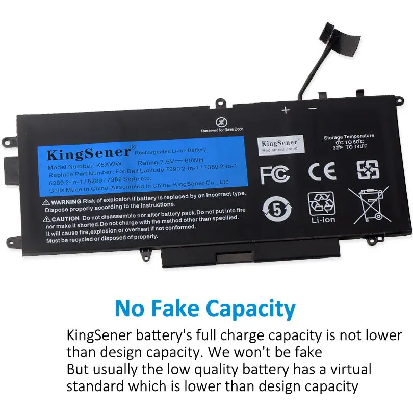Bateria do Portátil de Kingsener K5xww para Dell Latitude 5289 7389 7390 2-em1 Série Caderno 71tg4 725ky N18gg 7.6v 60wh - Imagem 6