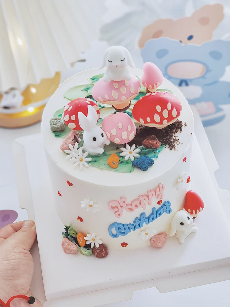 Rabbit Birthday Anim Cake Topper Happy Birthday Kid Rabbit Mushroom Heart Baby Kid Favors Animals Party Cakes Baby Shower Gifts - AliExpress