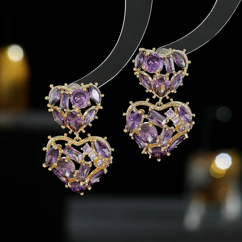 2023 New Fashion Cute Heart Dangle Earrings 925 Silver Needle Gold Plated Statement Brand Jewelry Luxury Earings