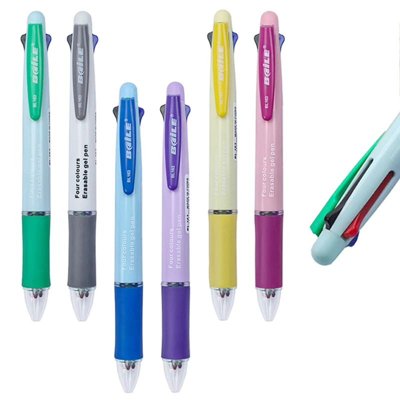 0.5mm Blue Black Green Red 4 In 1 Erasable Gel Pen with Eraser Magic Refills Smooth Writing School Office Writing Stationery 5