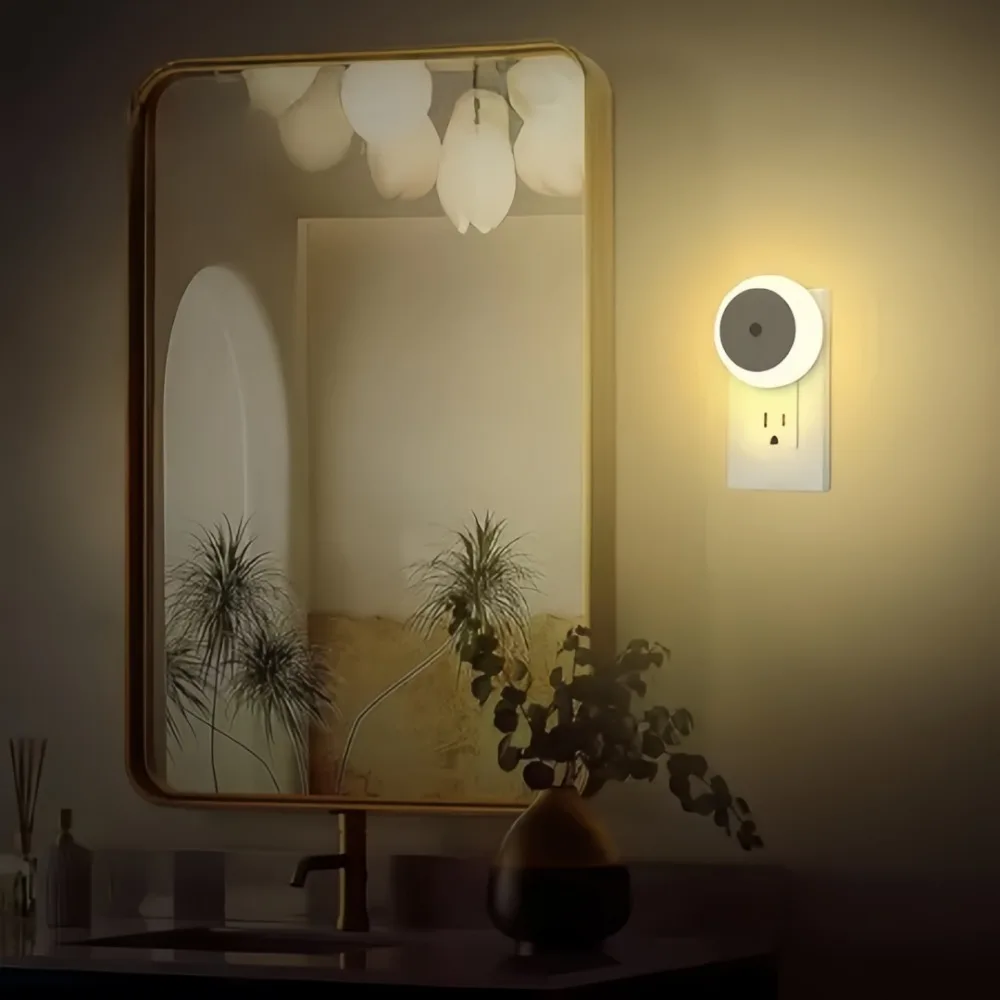 LED 플라스틱 소형 야간 조명, 벽에 연결하는 야간 조명 램프, 황혼에서 새벽까지 작동하는 센서 벽 야간 램프, 욕실, 계단, 침실용