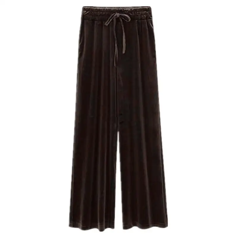korean style одежда women casual warm velvet pant,fashion Winter wide leg velvet black trousers Plus size pantalones de deporte