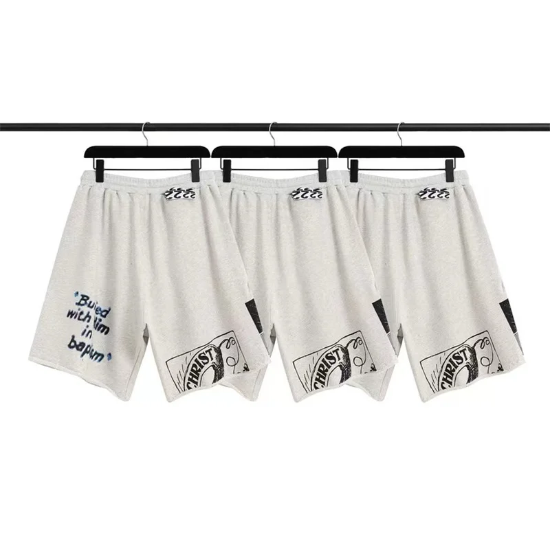 Top Quality 1:1 Streetwear RRR123 Graffiti Letters Print Shorts Mens Womens Trendy Loose Hip Hop Drawstring Breeches 2