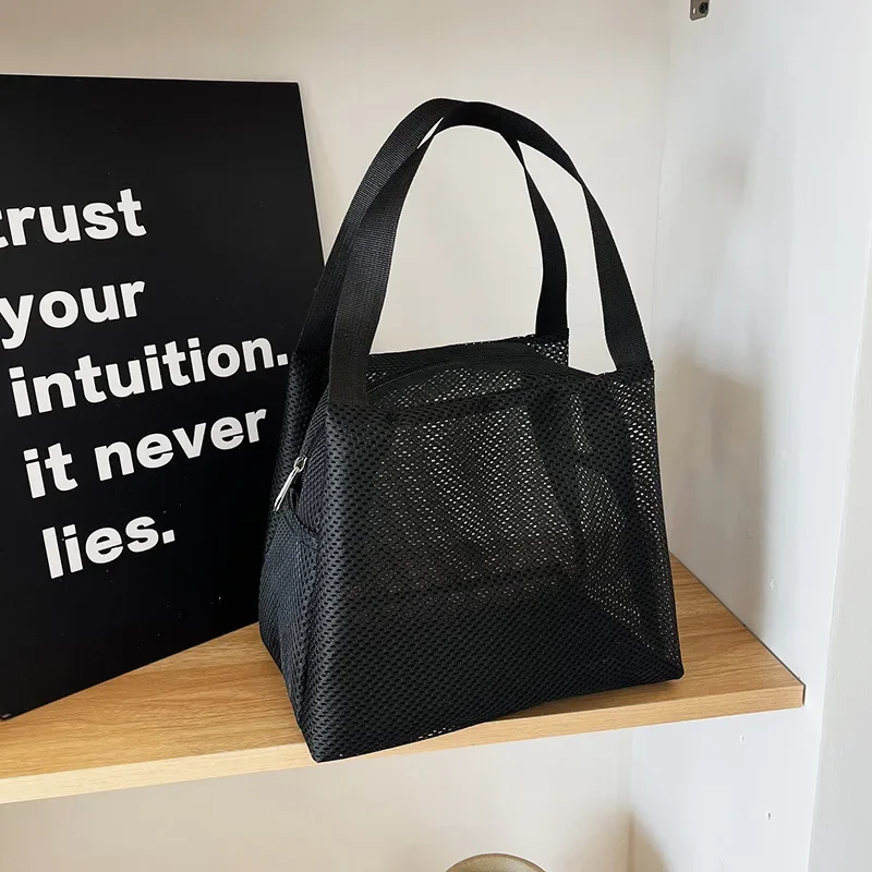 1PC New Large Capacity Mesh Bag with Handle Travel Toiltery Makeup Bag Portable Beach Bag Cosmetic Zipper Pouch Storage Bag