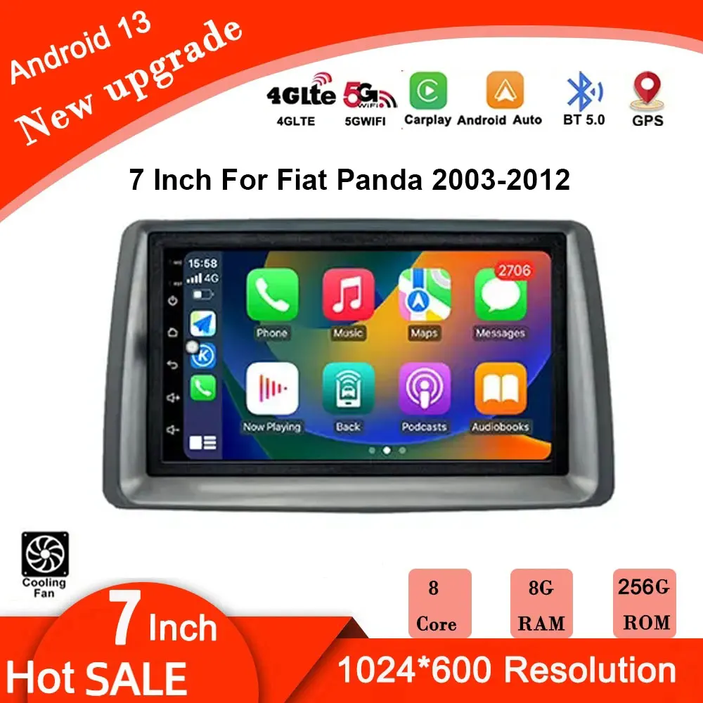 Schermo Hd Per Fiat Panda 2003-2012 Android 13 Dsp Navigazione Video Per Auto Carplay Wifi Autoradio Gps Stereo Radio Player Multimedia