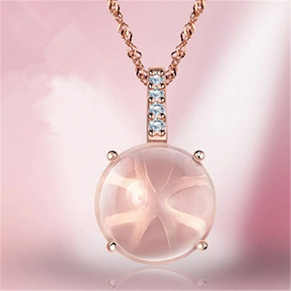 

Women's Pink Stone Rose Gold Plated Ross Quartz Pendant Necklace Gift Jewelry