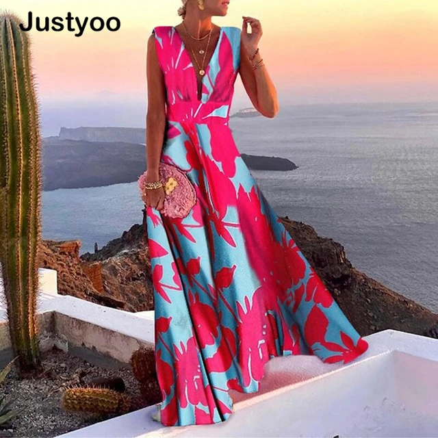 Fashion Dress! Women's V-Neck Sleeveless Printed Loose Pullover Dress S,M,L, XL,XXL Many Colors 