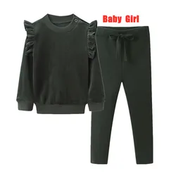 AS Velour Collection: Family Matching Clothes for Kids - Autumn Edition (Green baby girl set)