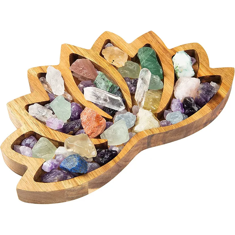 

Lotus Flower Shape Wood Storage Tray Bedroom Jewelry Display Holder Crystal Organizer Home Decor