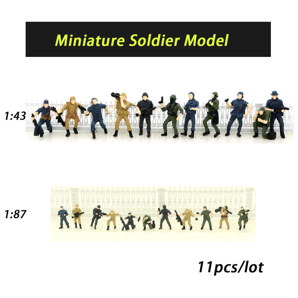 

11pcs/lot Ho Scale Soldier Model 1:43 1:87 Military Scene Warrior ABS Painted Toys Sand Table Architecture Building Layout