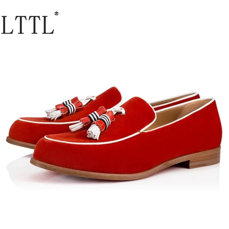 New Fashion Red Velvet Tassel Loafers 