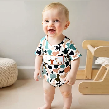 Infant Boys Lightweight Romper with Fun Dinosaur Print and Short Sleeves for Summer Playtime - Adorable Baby Outfit 1