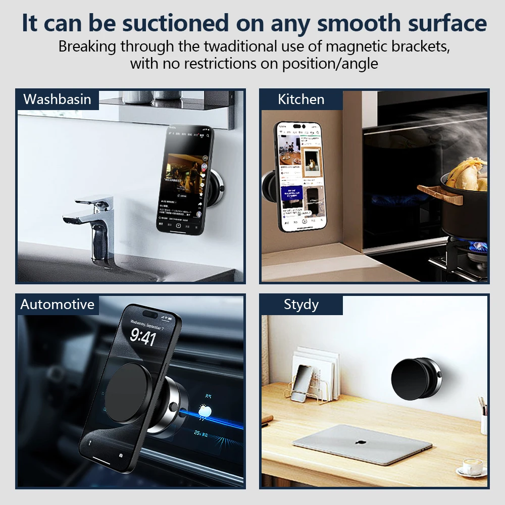 Supporto Magnetico Per Telefono Da Auto: Ventosa Sottovuoto E Magnete Extra Forte. Rotazione 360° Per Usare Il Cell In Auto, Palestra O A Casa. Compatibile IPhone, Samsung.