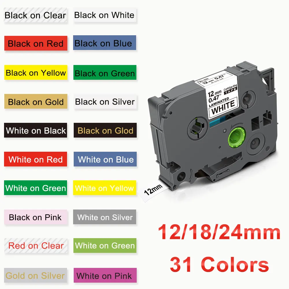 

12/18/24mm 231 Label TZ231 TZ241 TZ251 Laminated Tape TZ 231 241 251 Ribbon Compatible for Brother P-touch PT-P710BT Label Maker