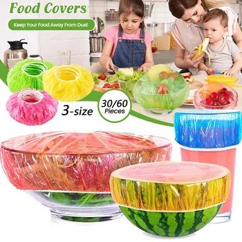 Couvercles de stockage des aliments réutilisables, 30/60 pièces, couvercles de bol élastiques colorés, assiettes à vaisselle, couvercles en plastique pour pique-nique familial en plein air 1
