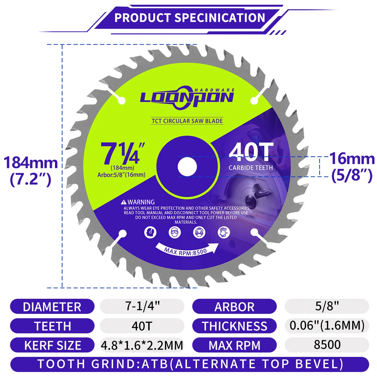 Loonpon 184mm keményfém Körlevél Látott Penge Kerék discs faipari Irtás Korong woodworking Látott pengék számára faipari Alumínium Plasztikus anyag