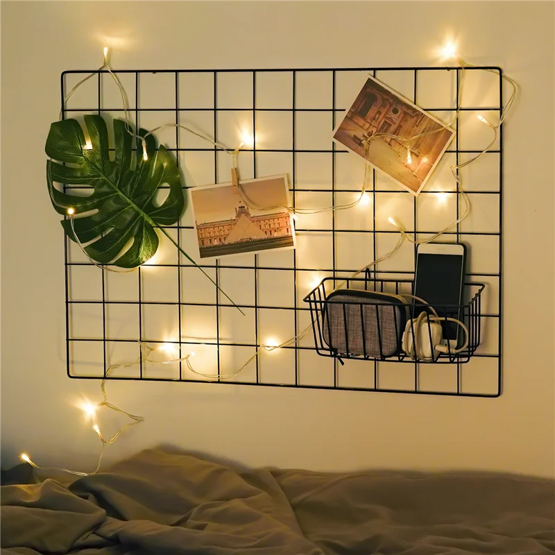 Ins Iron Grid Home Wall Decoration Photo Frame Wall Art Display Storage Shelf Organizer DIY note board  Rack Bedroom Decoration