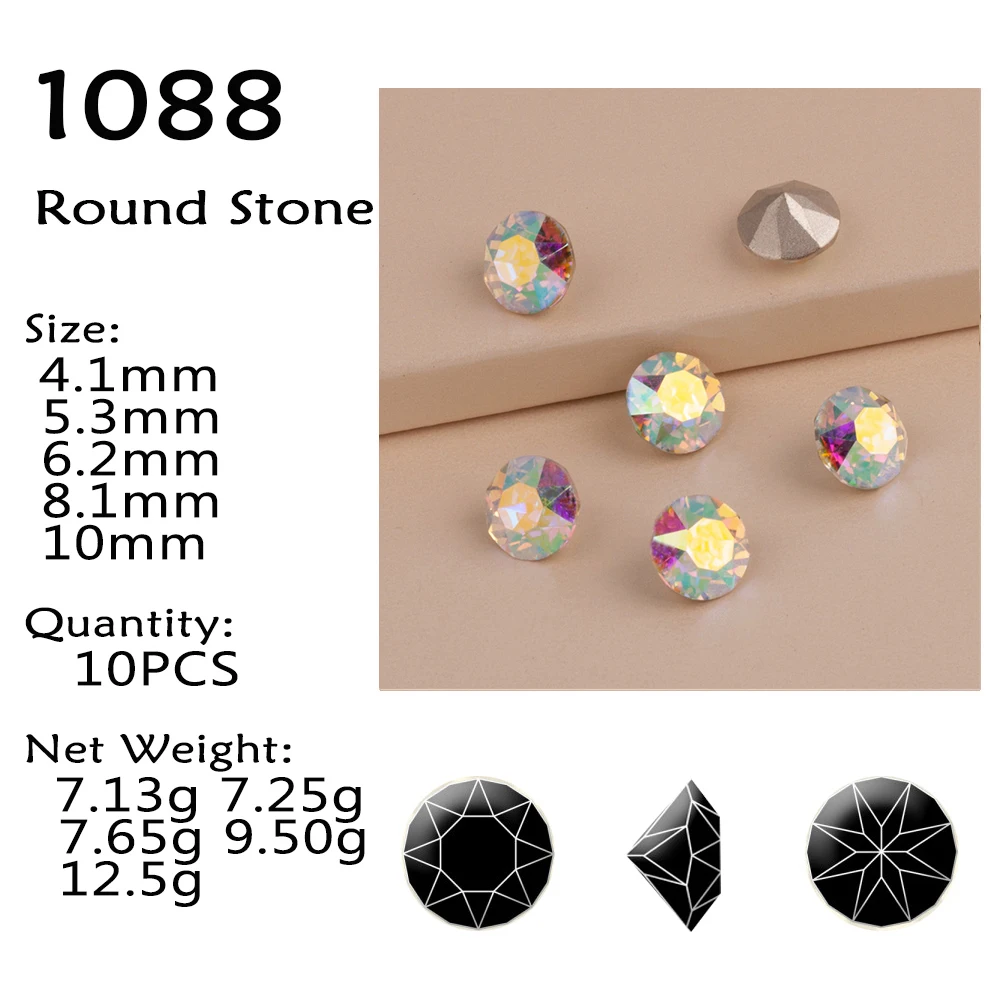 Description Picture 2 of itemCTPA3bI 10PCS Crystal AB Different Shapes Glass DIY Rhinestones Shiny Strass Glue On Craft Beads For Garment Nail Art Decoration