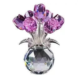Colorful Crystal Gemstone Rose Bouquet Eternal Ornament Gift Figurine (Purple)